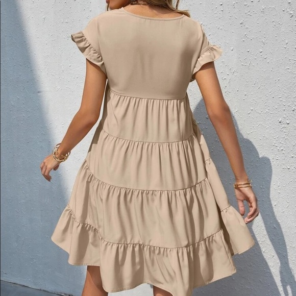 Boho v neck ruffle sleeve smock mini dress - Picture 4 of 16